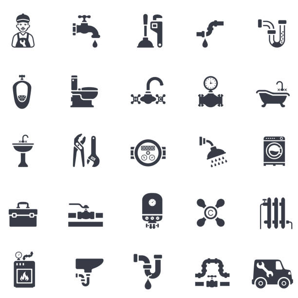 Plumbing Icon Set Plumbing service vector icons plumbing stock illustrations