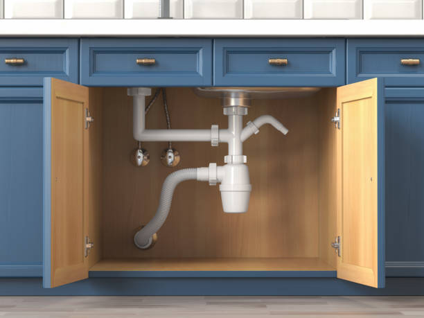 Siphon and pipes under the sink in the kitchen. Siphon and pipes under the sink in the kitchen. 3d illustration plumbing stock pictures, royalty-free photos & images